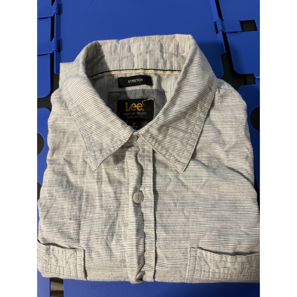 Lee Premium Select Mens Grey White Stripe Short Sleeve Button Down Shirt Medium